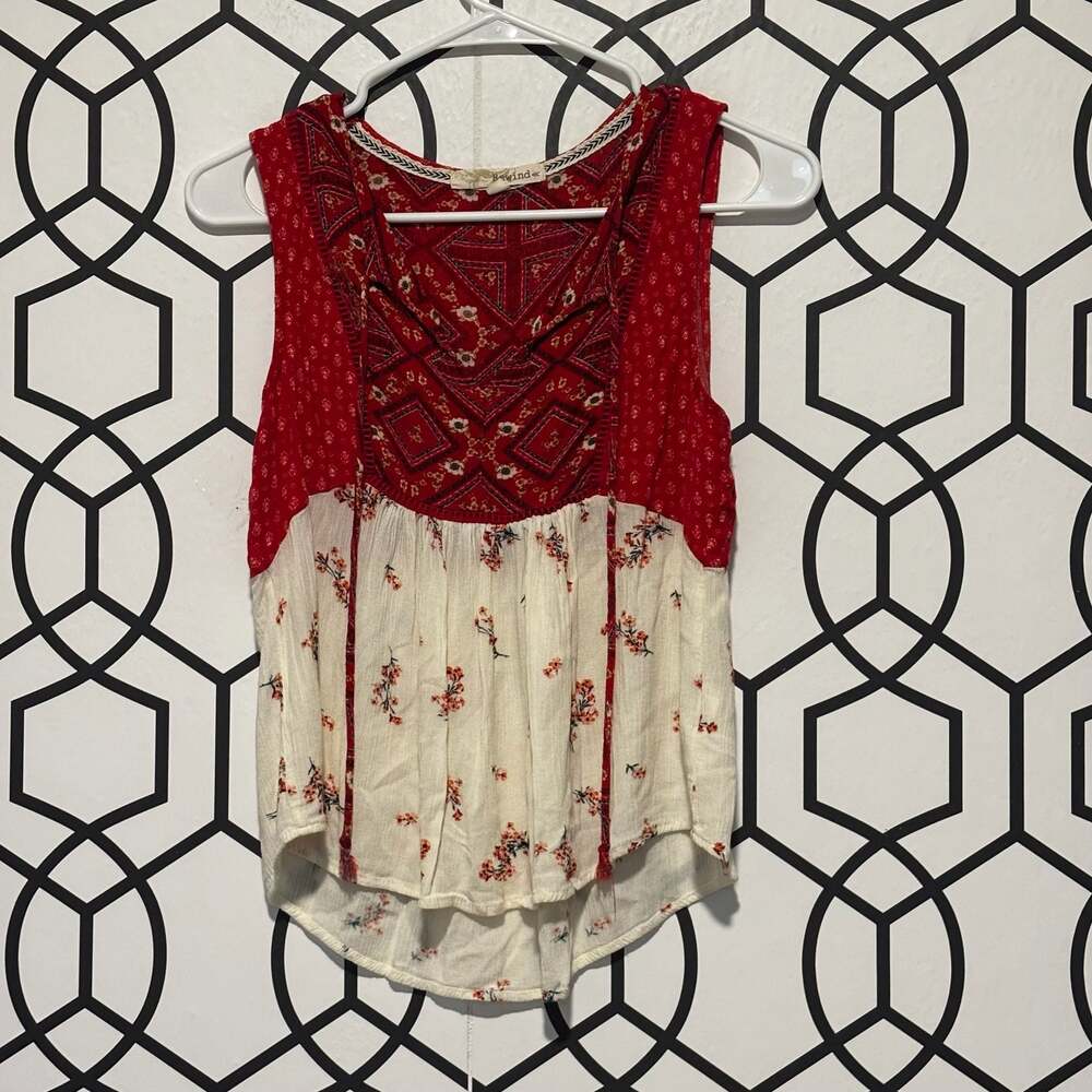 Rewind Sleeveless Boho Floral Pattern Patchwork Blouse Top Size Small